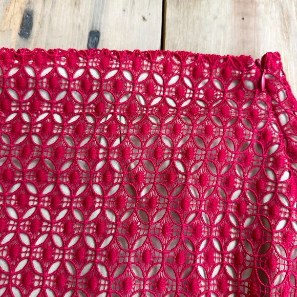 Mi Ami Red Crocheted Skirt Pencil Lace M Lined - Picture 2 of 7